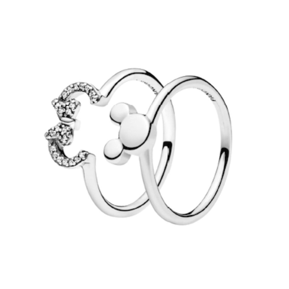 Pandora Disney Mickey and Minnie Mouse Silhouette Puzzle Ring Set